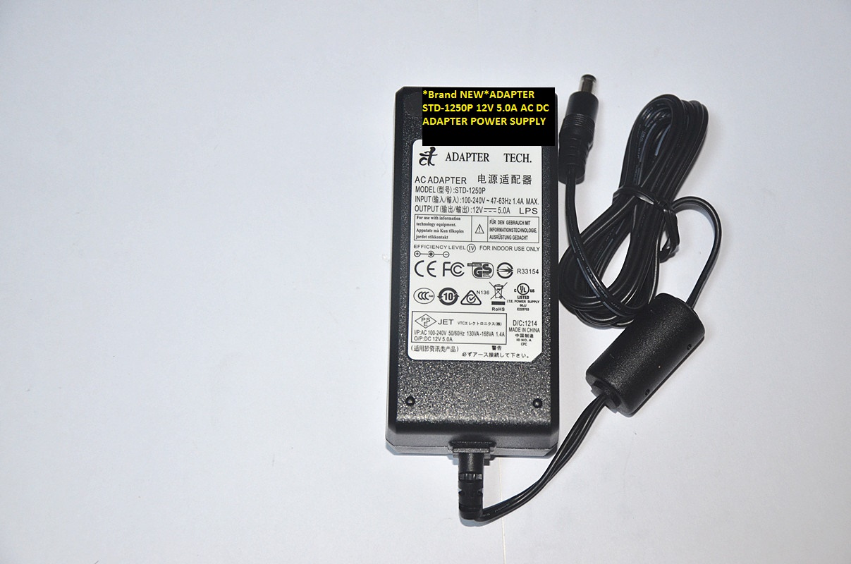 *Brand NEW*ADAPTER STD-1250P 12V 5.0A AC DC ADAPTER POWER SUPPLY